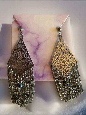 Vintage Silver Filigree Chain Fringe Earrings